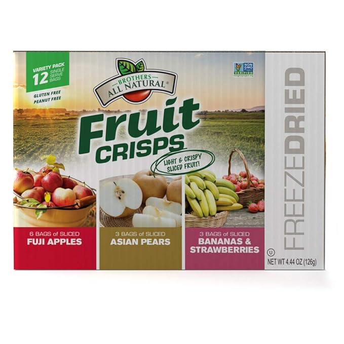 Brothers All Natural Freeze Dried Fruit Crisps, Variety Pack, 24 Single Serve Bags, Fuji Apple, Asian Pear, Banana Strawberry, Made with 100% Fruit, Gluten Free, Soy Free, Vegan, Heathy Snack