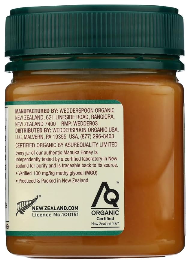 Wedderspoon Raw Premium USDA Certified Organic Manuka Honey, 100+ MGO, 8.8 Oz, Unpasteurized New Zealand Honey, From Our Hives to Your Home