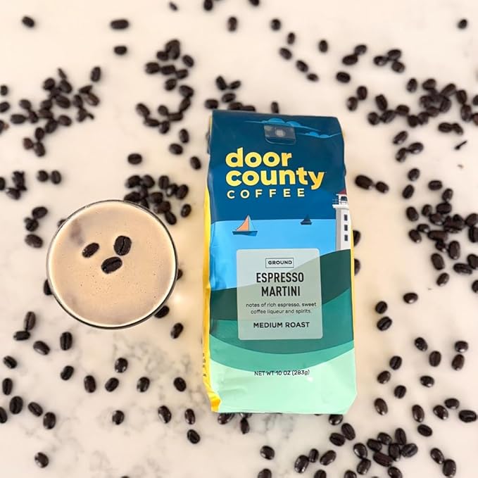 Door County Coffee Espresso Martini Flavored Ground - Medium Roast - 10 oz Bag - 100% Specialty Grade 1 Arabica