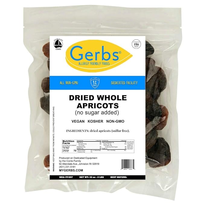 Gerbs Dried Apricots 2 lbs. | Unsulfured, No Additives, Resealable Bag | Naturally Sweet & Chewy | Top 14 Allergen-Free