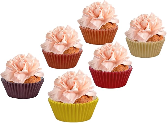 qiqee 300 Counts Cupcake Liners Cupcake Cups Food Grade 6 Solid Yellow Red Colors Cupcake Papers Muffin Baking Cups Cupcake Wrappers (Standard Size)