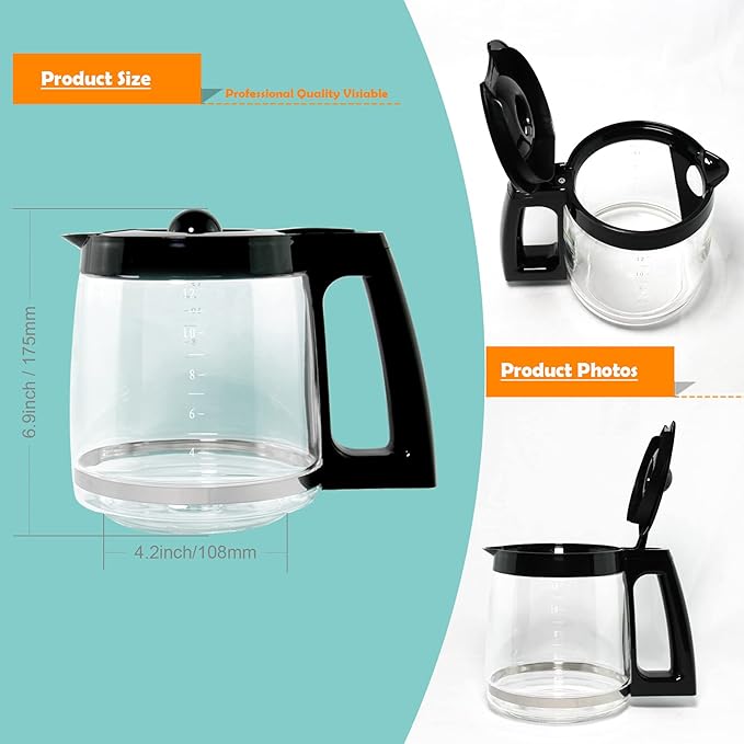 12-Cup Replacement Coffee Carafe Pot only Compatible with Hamilton Coffee Maker, Machine, Brewer Models 49980A, 49980Z, 49983, 49618, 46300, 46310, 49976, 49966, 49350 | Black