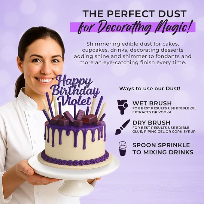 Bulk (20g) Purple Luster Dust Edible Glitter for Cocktails | Premium Edible Purple Luster Dust for Cake Decorations - Edible Glitter for Drinks Cupcakes Cookies Cakes Food Paint