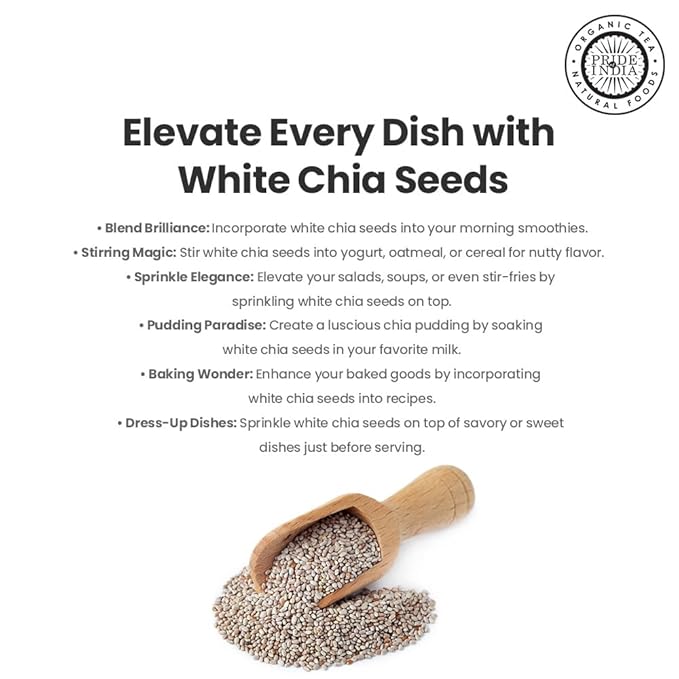 Pride Of India - Whole White Chia Seeds Raw Natural - 1.25 Pound (20 Oz) Jar with 24+ Servings - Omega-3 & Calcium Superfood - Great in smoothies, yogurt, baking, cereal, cookies, breakfast and more