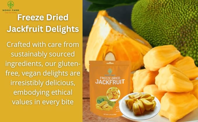 NOKKI FARM Freeze Dried Jackfruit - Healthy & Exotic Tropical Superfood Snacks, No Added Sugar or Preservatives, Kid-Approved, Shelf-Stable & Portable for On-The-Go Snacking - 1.76 Oz