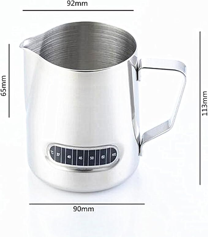 Milk Frothing Pitcher Stainless Steel with Thermometer Fahrenheit Temperature Integrated for Coffee, Cappuccino,Espresso,Latte Art(600ml/20oz)