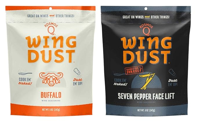 Kosmos Q Wing Dust Grill Spices and Seasonings Set - 11 Flavor Variety Chicken Wing Seasoning Gift Set - Dry Rubs for Grilling & Smoking - BBQ Spices Include Buffalo, Garlic Parmesan, Cajun, and More