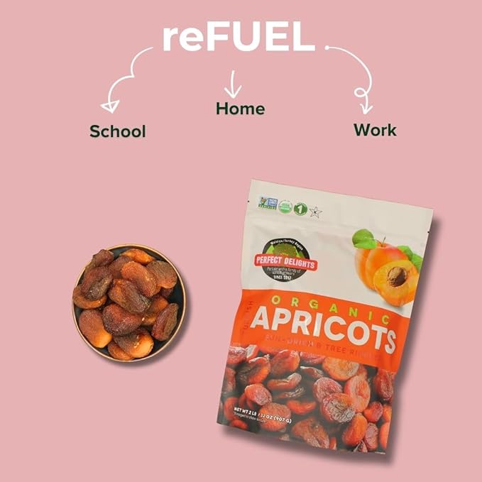 Perfect Delights Sun-Dried Organic Apricots, Vegan & Healthy Fruit Snack for Kids and Adults - Single Pack (32 oz)