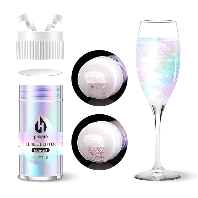 Iridescent Edible Glitter ??6g Rainbow Luster Dust Drink Glitter, Food Grade Shimmer Powder for Cocktails, Cakes, Beverages, Chocolate & Candy