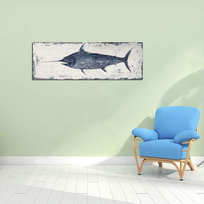 Yihui Arts Fish Canvas Art Wall Decor Blue Marlin Bursts Pictures for Living Room Contemporary Paintings Artwork House Decor