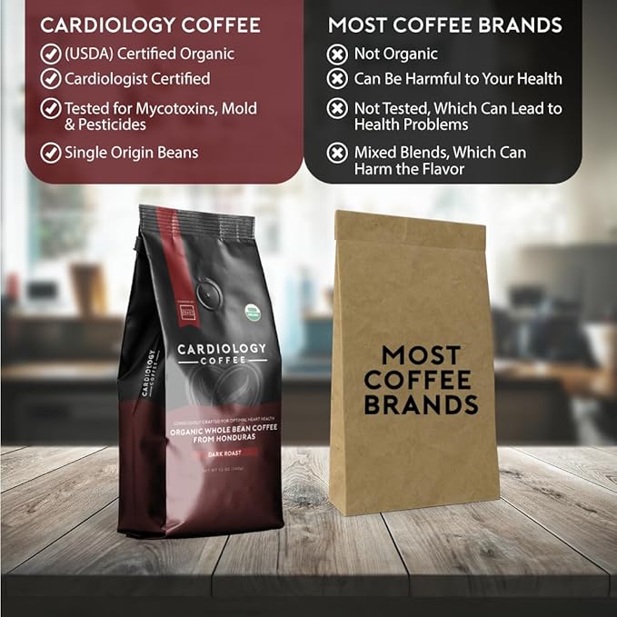Cardiology Coffee ??Whole Bean Coffee ??USDA Certified Mold-Free 12oz Premium Dark Roast Coffee Beans - Organic Espresso Beans with Antioxidant Benefits ??Perfect for Heart Healthy Lifestyle
