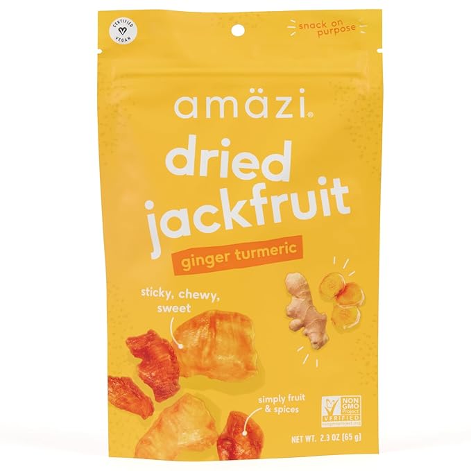 Am채zi Foods | Ginger Turmeric Dried Jackfruit (6 Pack) | All Natural Snacks | Gluten Free Healthy Dried Fruit Snacks