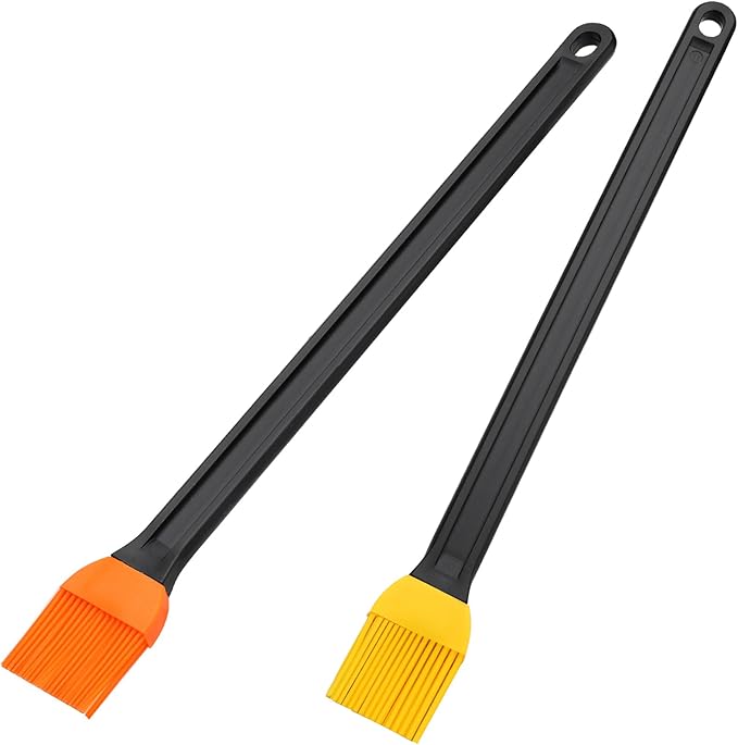 AmoreAngel CRAFTS 14 Inch Two Tone Silicone Basting Brush, Grill Brush with Non Slip Grip Long Handle, Kitchen Brush for BBQ, Grilling, Baking, Roasting, Saucing