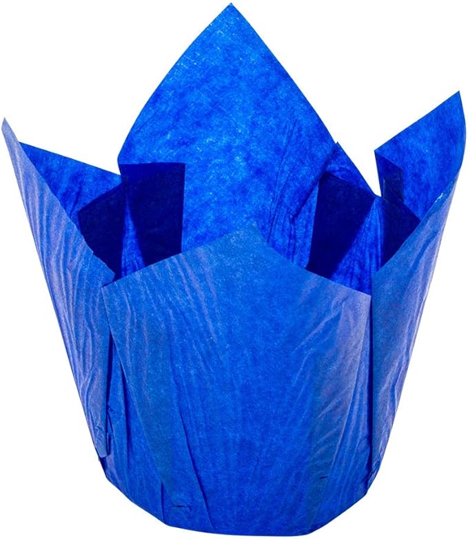 Restaurantware Panificio Premium 4 oz Blue Paper Tulip Baking Cup Paper Baking Cups Perfect for Muffins Cupcakes or Mini Snacks - Greaseproof - Disposable and Recyclable - 200ct Box