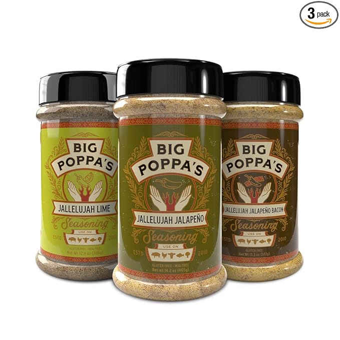 Big Poppa’s Jallelujah Seasoning Set – Gourmet Spice Trio with Jalapeño, Jalapeño Bacon & Lime Rubs – Seasonings for Chicken, Pork & More – Ultimate Grilling, Roasting & Backyard BBQ Bundle (3 Pack)