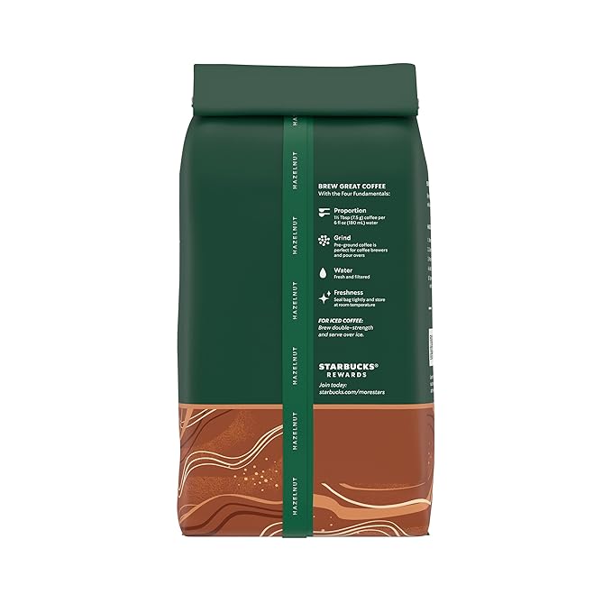Starbucks Ground Coffee, Hazelnut Flavored Coffee, Naturally Flavored, 100% Arabica, 6 bags (11 oz each)