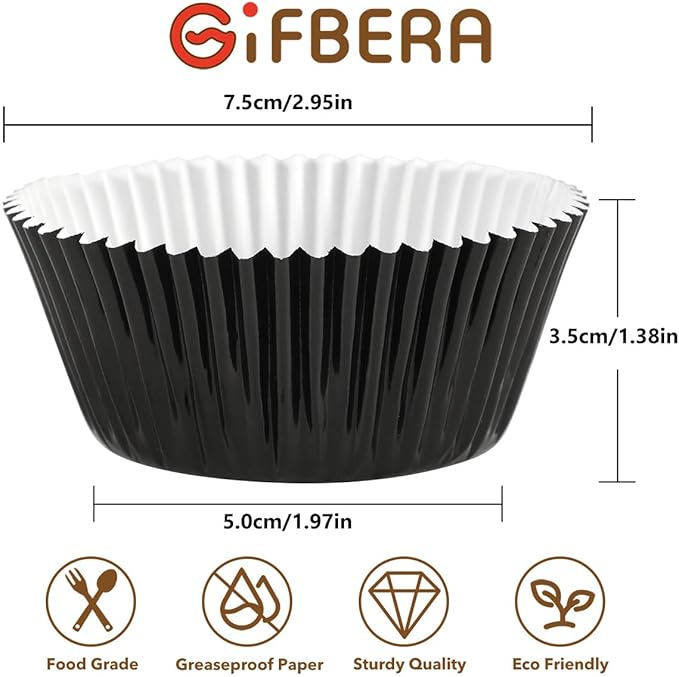 Gifbera Black Foil Baking Cups Standard Size Cupcake Liners Muffin Liner for Baking, 100-Count