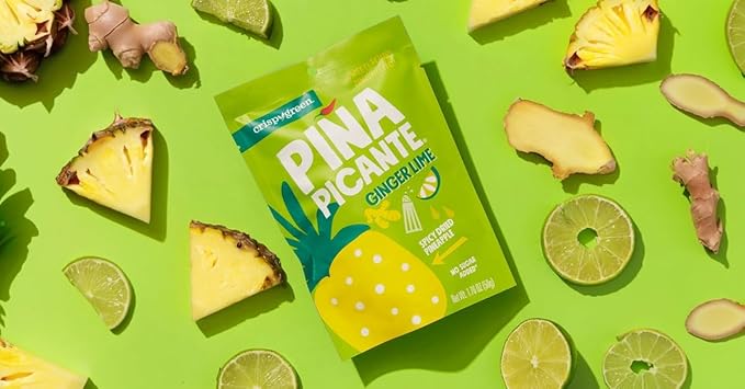 Crispy Green Pi챰a Picante, Ginger Lime Dried Pineapple, Healthy Real Fruit Snacks, 1.76 Ounce, 12 Single Serve Bags