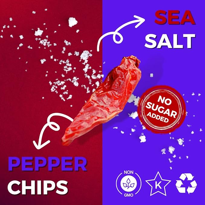 Baked Bell Pepper Chips, No Oil Added, Vegetable Crisps, No Sugar Added, Gluten Free, Healthy Snack, Vegan, Salad Topper, Sea Salt, Dried California Peppers, 1.42oz Resealable Bags, Pack of 5
