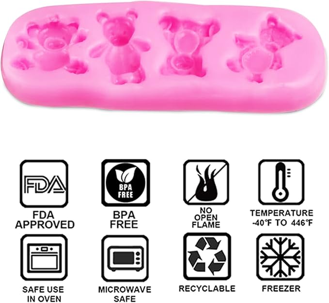 Bear Silicone Molds, AIMEIKI 5 Pcs 3D Bear Silicone Fondant Molds for Chocolate Decorating Cake Candy Gum Paste Polymer Clay Crafting Projects