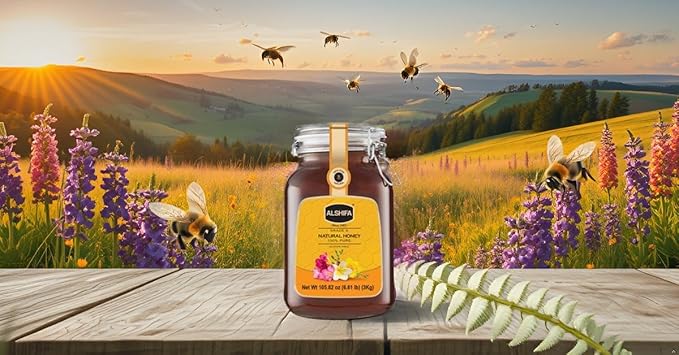 ALSHIFA Natural Honey 6.61lb (3kg) | Pack of 4 | Raw & Pure Honey Unpasteurized | Unique Taste Sweetener | Healthy & Rich in Nutrients | No Added Sugar | Glass Bottle