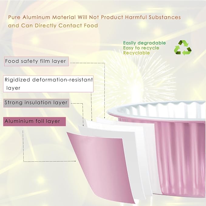 60 Pcs Mini Cake Pans with Lids,5oz Aluminum Foil Baking Cups Round Mini Disposable Ramekins 125ml Muffin Tin Ramekins Brownie Baking Cups, Dessert Cupcake Cups for Wedding Birthday Party(Pink)