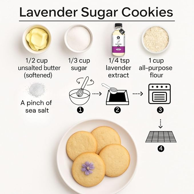 Dolce Flav Natural Lavender Extract ??2 Ounce Oil-Soluble Kosher, Sugar-Free, Concentrated Floral Lavender Flavoring for Baking, Chocolates & Desserts, Includes Measured Dropper