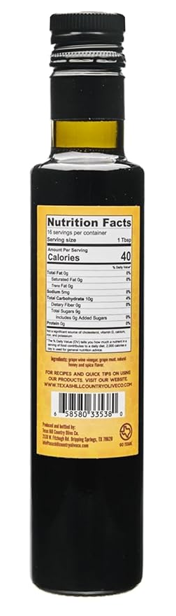 Hot Honey Balsamic Vinegar - Gourmet Barrel Aged Infused Balsamic Vinegar - Great for Dressing Dipping Glazing - No Artificial Flavors or Added Sugar - Made in Texas (8.5 Fl Oz)