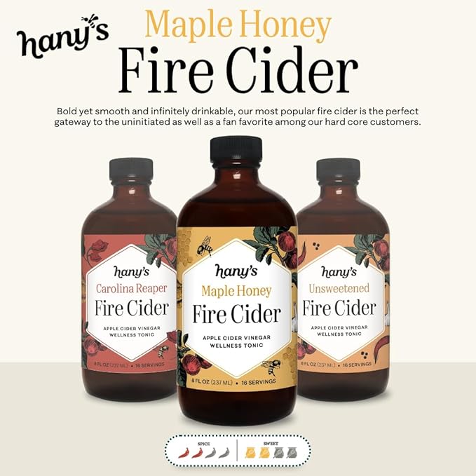 Hany's Harvest Maple Honey Fire Cider ??32 fl oz Glass Bottle | All-Natural, Small-Batch, Handcrafted, Non-GMO,