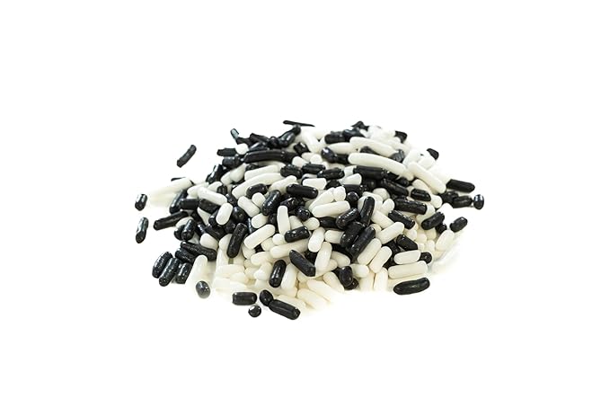 Bakerpan White-Black Jimmies Sprinkles - 6 Ounces Edible Sprinkles for Cake Decorating, Cupcakes, Ice Cream, Cake Decorations (Made in USA)