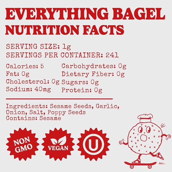 Bakers Club 8.5oz Everything Bagel Seasoning Blend - Authentic New York Style Spices for Bagels, Avocado Toast, Eggs, Pretzels, Popcorn, Hummus & More - Mix of Garlic, Onion, Sesame Seeds, Poppy, Salt