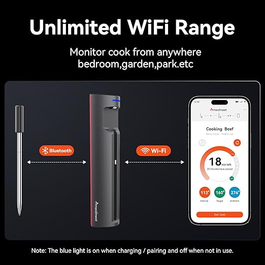 WiFi Meat Thermometer | Long-Range Wireless Probe for Oven, Grill, Air Fryer, BBQ | Smart APP | Dual Sensors | IP67 Waterproof