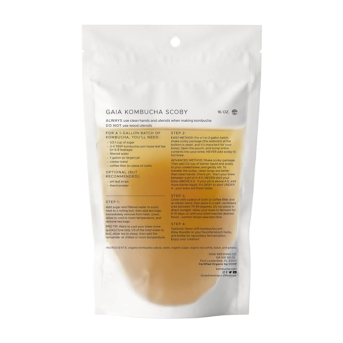 'Big Ole Booch' 2 x Certified Organic Kombucha Scobys (Gaia) + SUPER STRONG starter liquid. 16 oz. Makes 1 or 2 Gallons. Includes FREE Kombucha.com Organic Mixed Tea Blend Sample.