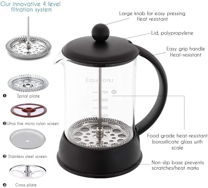 Easyworkz Eclipse French Press 27 oz Coffee Tea Maker with Borosilicate Glass