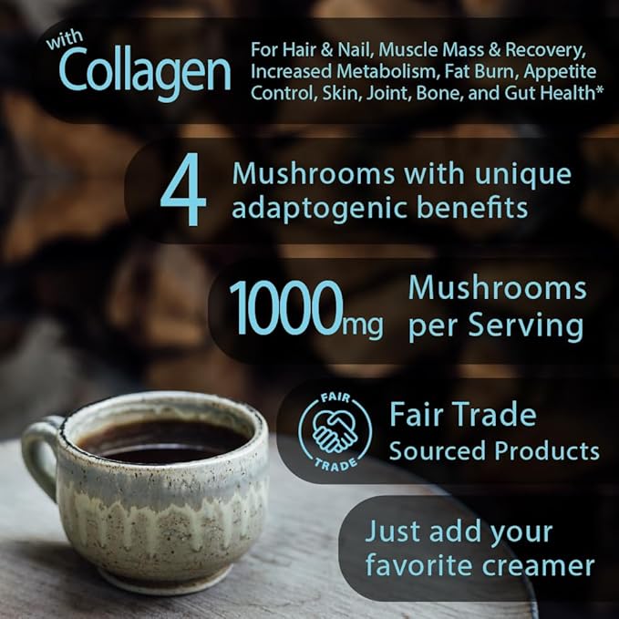 Sleep Boost with Kava Organic Mushroom Instant Coffee - 135g, 15 Servings Pouch - Healthy Coffee alternative and Substitute - With Collagen, Lions Mane and Antioxidants