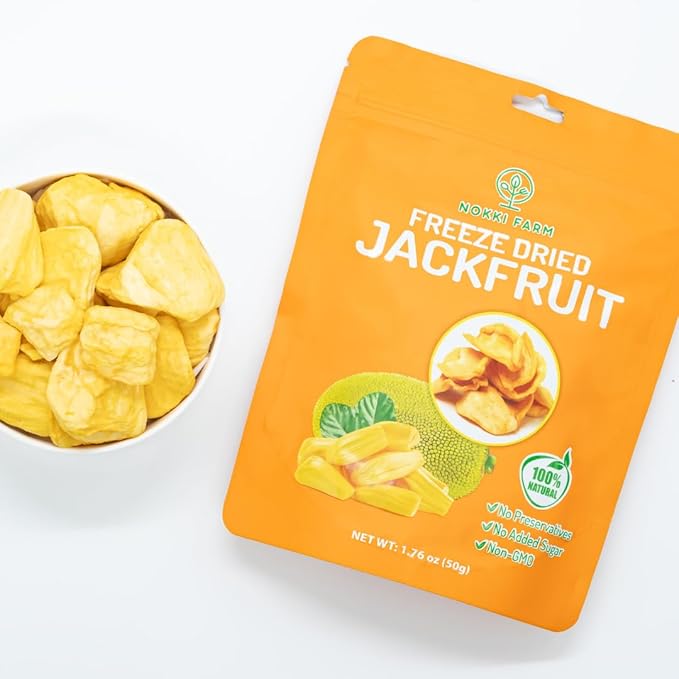 NOKKI FARM Freeze Dried Jackfruit - Healthy & Exotic Tropical Superfood Snacks, No Added Sugar or Preservatives, Kid-Approved, Shelf-Stable & Portable for On-The-Go Snacking - 1.76 Oz