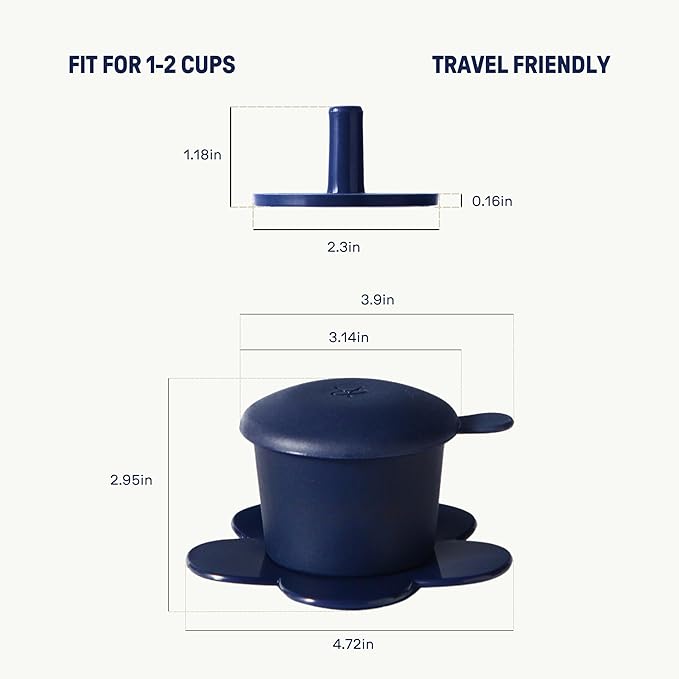 ??Vietnamese Coffee Dripper Phin Filter ??Pour Over Coffee Maker ??Single Cup Dripper with Flower Design ??Reusable Coffee Filter- Paperless Filter for Sustainable Brewing (Navy)