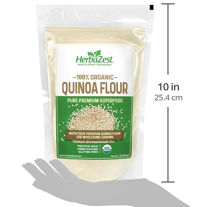 HerbaZest Organic Quinoa Flour ??1 LB ??Premium USDA Certified, Vegan & Gluten-Free Superfood ??Versatile Wheat Flour Alternative for Breads & Crackers, Pancakes & Waffles, Snacks & Desserts, Savory Recipes & More