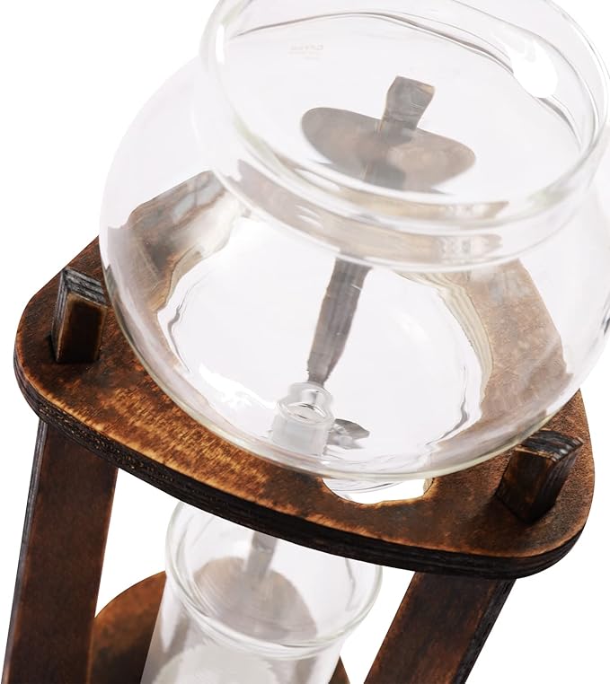 Cold Brew Drip Coffee Maker, 600ml/20.29 Ice Coffee Brewer Machine Cold-Drip Coffee Tower with Glass Container Wood Stand for Home Office