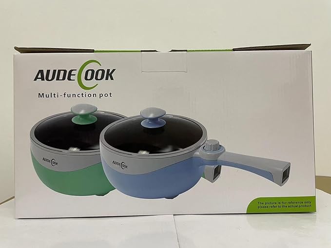 Audecook Hot Pot Electric, 1.7L Mini Electric Skillet Portable Nonstick Saut챕 Pan with Power Adjustment, Rapid Noodles Cooker Travel Multicooker for Steak/Soup/Egg/Oatmeal/Noodles