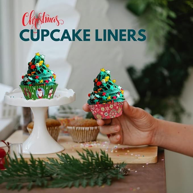 Christmas Cupcake Liners, 500 ??Standard Size Xmas Design Holiday Baking Cups, Paper Muffin Cups for Christmas Parties, Holiday Decoration & Treats, Cupcake Wrappers, Cupcake Holders, cupcake carrier