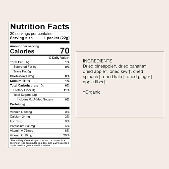 kencko Greens Smoothie Mix Packets - 20 Instant Breakfast Smoothies Made of Nature?™s Original Superfoods - Pineapple, Apple, Kale, Spinach & More - Organic Fruit & Veggie Healthy Smoothies