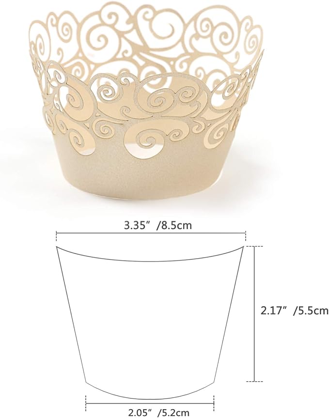 Cupcake Wrappers, KPOSIYA 50 Pack Cupcake Wraps Filigree Artistic Bake Cake Paper Cup Little Vine Laser Cut Liner Baking Cups Muffin Case Trays for Wedding Party Birthday Decoration (50, Beige)
