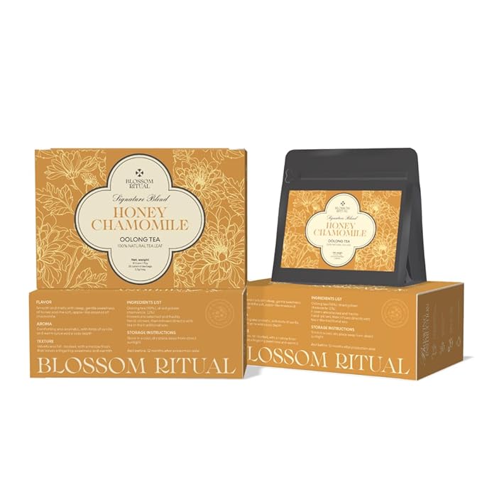 BLOSSOM RITUAL Honey Chamomile – Floral Oolong Tea Loose Leaf – 20 Natural Based Pyramid Bags – Serve Upto 60 cups – Support Metabolism & Better Sleep | 2.65oz