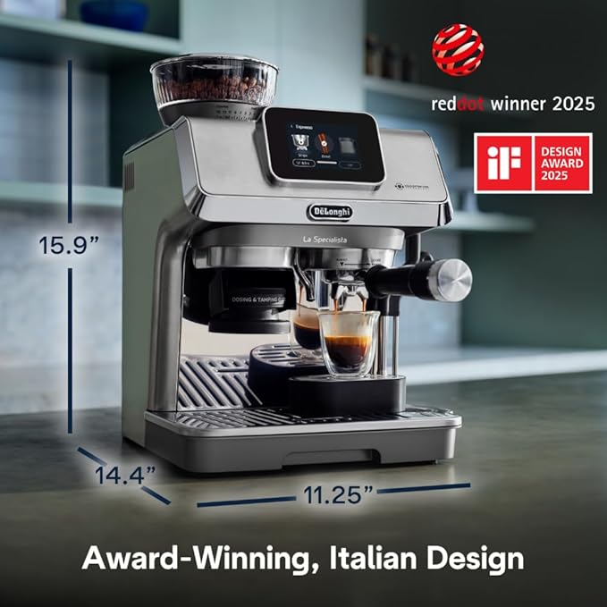 De'Longhi La Specialista Touch Espresso Machine with Grinder & Milk Frother ??Cold Brew & Iced Coffee Maker, Burr Grinder, 10 Drink Presets, Compact Bean to Cup, Award-Winning Italian Design