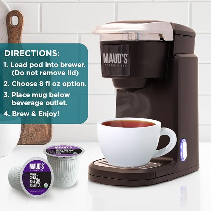 Maud's 9 Blend Organic Tea Pods Variety Pack, 48 ct, 9 Assorted Flavors, Recyclable Single Serve Pods ??00% Gourmet Blended Tea Leaves, Compatible with Keurig K Cups Maker