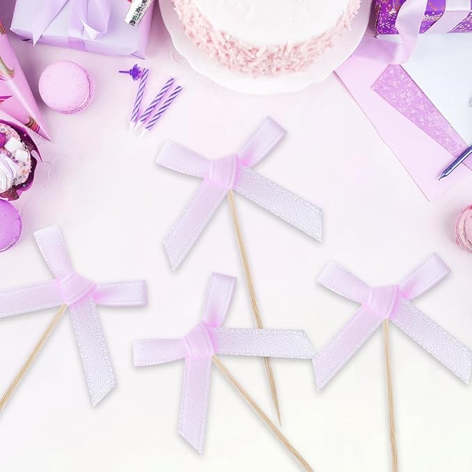 24Pcs Purple Bow Birthday Decorations Cupcake Toppers Supplies Purple Bow Baby Shower Cupcake Toppers Decorations for Girl Party Supplies Coquette Birthday Decorations