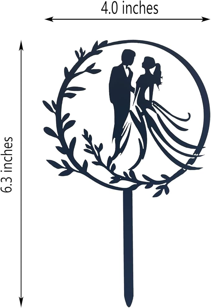 Wedding Cake Toppers Bride and Groom Black Color Acrylic Silhouette Wedding Anniverary Party Engagement Decoration