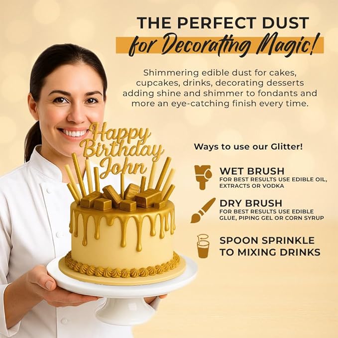 Bulk (20g) Gold Luster Dust Edible Glitter for Cocktails | Premium Edible Gold Luster Dust for Cake Decorations - Edible Glitter for Drinks Cupcakes Cookies Cakes Food Paint