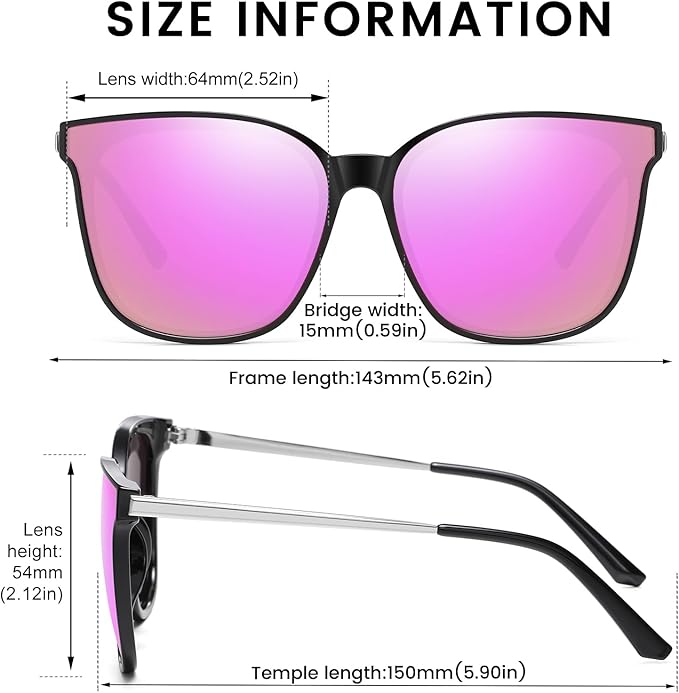 DUCO Oversized Polarized Sunglasses Womens Trendy Mirrored Shades Retro Round Vintage Light Weight UV400 Sun Glasses W016